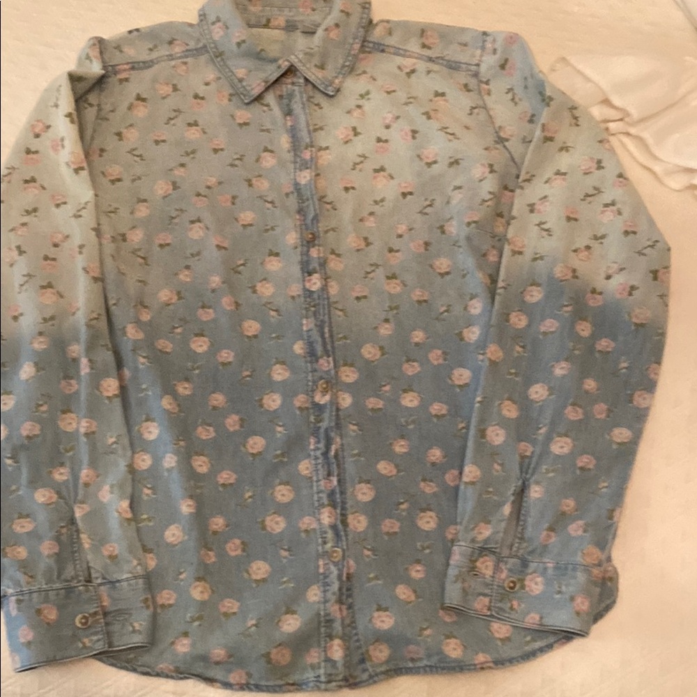 Floral Denim Button-Up Shirt